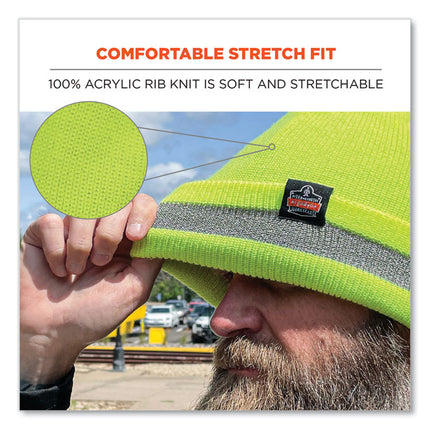 N-Ferno 6803 Reflective Rib Knit Winter Hat, One Size Fits Most, Lime
