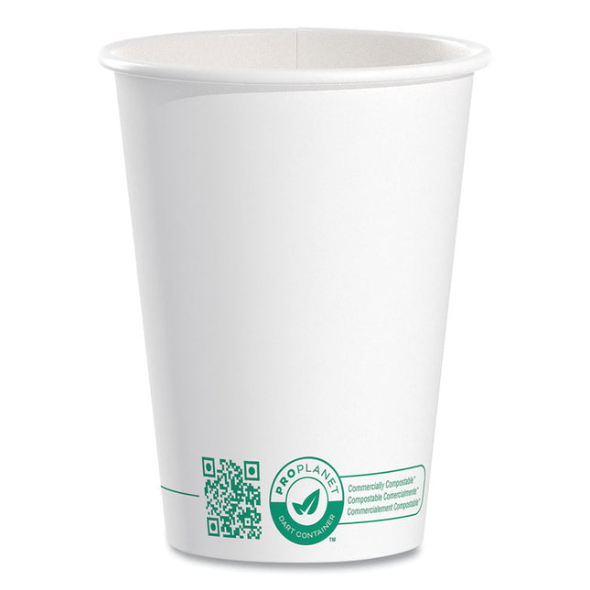 Compostable Paper Hot Cups, 12 oz, White/Green, 50/Pack