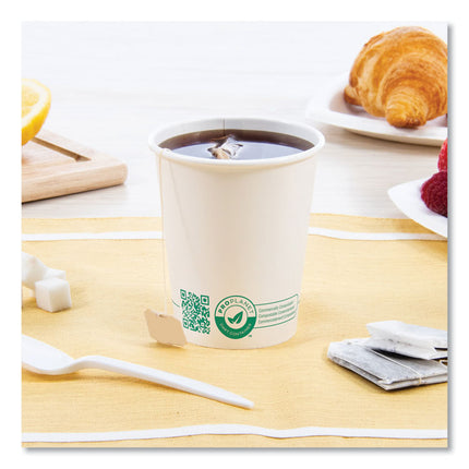 Compostable Paper Hot Cups, 10 oz, White/Green, 50/Pack