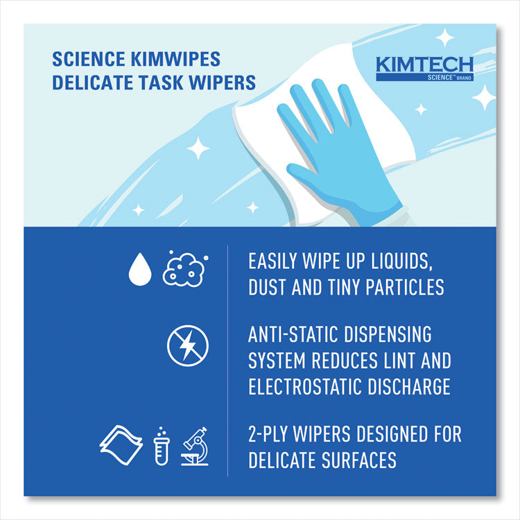 Kimwipes Delicate Task Wipers, 2-Ply, 14.7 x 16.6, Unscented, White, 92/Box, 15 Boxes/Carton