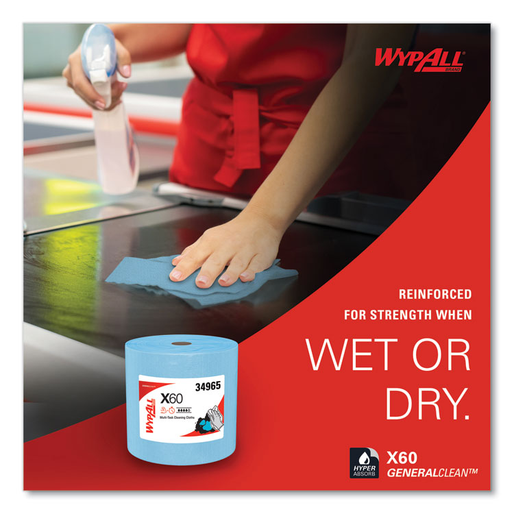 General Clean X60 Cloths, Jumbo Roll, 12.5 x 13.4, Blue, 1,100/Roll