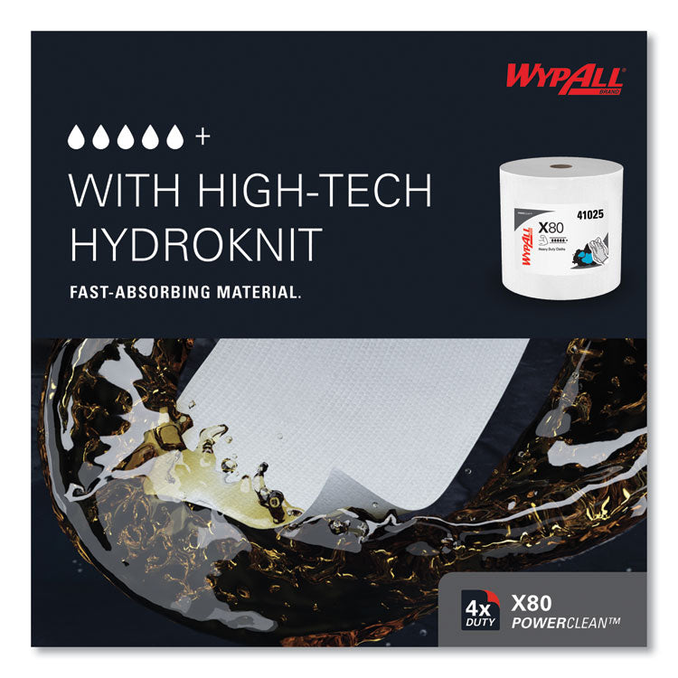 Power Clean X80 Heavy Duty Cloths, Jumbo Roll, 12.4 x 12.2, White, 475/Roll