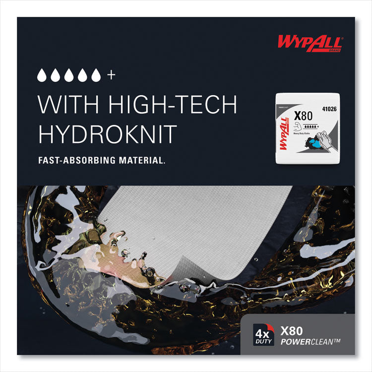 Power Clean X80 Heavy Duty Cloths, 1/4 Fold, 12.5 x 12, White, 50/Box, 4 Boxes/Carton