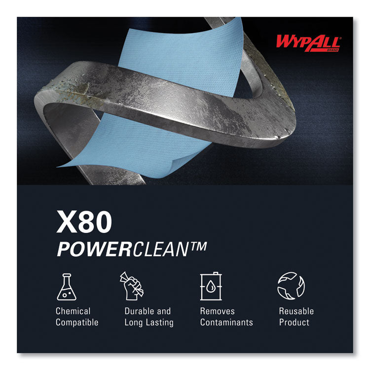 Power Clean X80 Heavy Duty Cloths, 11.1 x 16.8, Blue, 160 Wipers/Carton