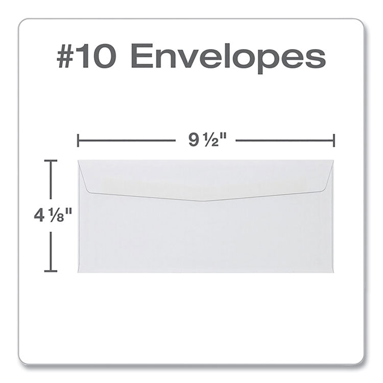 Business Envelope, #10, Commercial Flap, Side Seam, Gummed Closure, 24 lb Bond Weight Paper, 4.13 x 9.5, White, 500/Box
