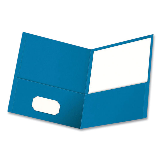 Twin-Pocket Folder, Embossed Leather Grain Paper, 0.5" Capacity, 11 X 8.5, Light Blue, 25/box