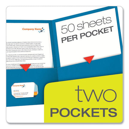 Twin-Pocket Folder, Embossed Leather Grain Paper, 0.5" Capacity, 11 X 8.5, Light Blue, 25/box