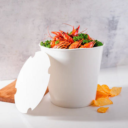 Food Bucket with Lid, 170 oz, 8.9" Diameter x 8.36" h, White, Paper, 150/Carton