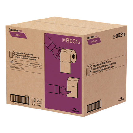 Select Standard Bath Tissue, 2-Ply, White, 4 x 3.25, 420 Sheets/Roll, 48 Rolls/Carton