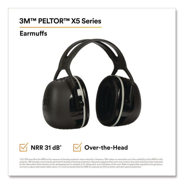 PELTOR X Series Earmuffs, Model X5A, 31 dB NRR, Black