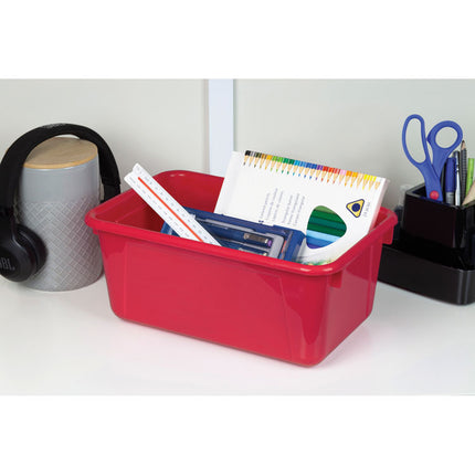 Cubby Bin with Lid, 12.28 x 7.95 x 5.23, Red, 5/Pack