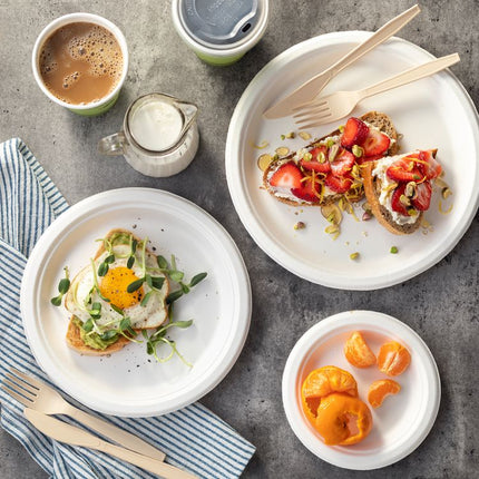 EarthChoice PFAS Free Compostable Dinnerware, Plate, Sugarcane, 9" dia, Natural, 500/Carton