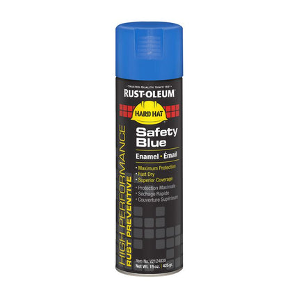 Hard Hat High Performance V2100 System Rust Preventive Enamel Spray Paint, Gloss Safety Blue, 15 oz Aerosol Can, 6/Carton