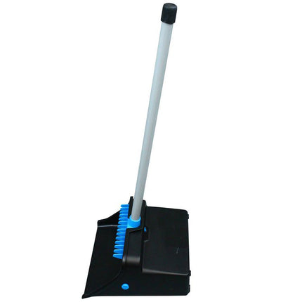 LobbyMaster Plastic Dust Pan, 11.72" Wide, 31" PVC Handle, Blue/Black