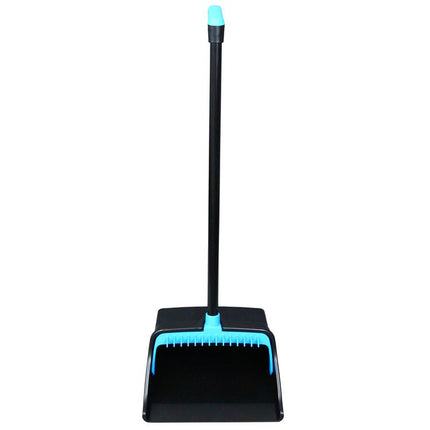 LobbyMaster Plastic Dust Pan, 12.32" Wide, 31.84" Aluminum Handle, Blue/Black, 6/Carton