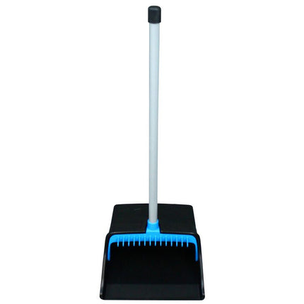 LobbyMaster Plastic Dust Pan, 11.72" Wide, 31" PVC Handle, Blue/Black