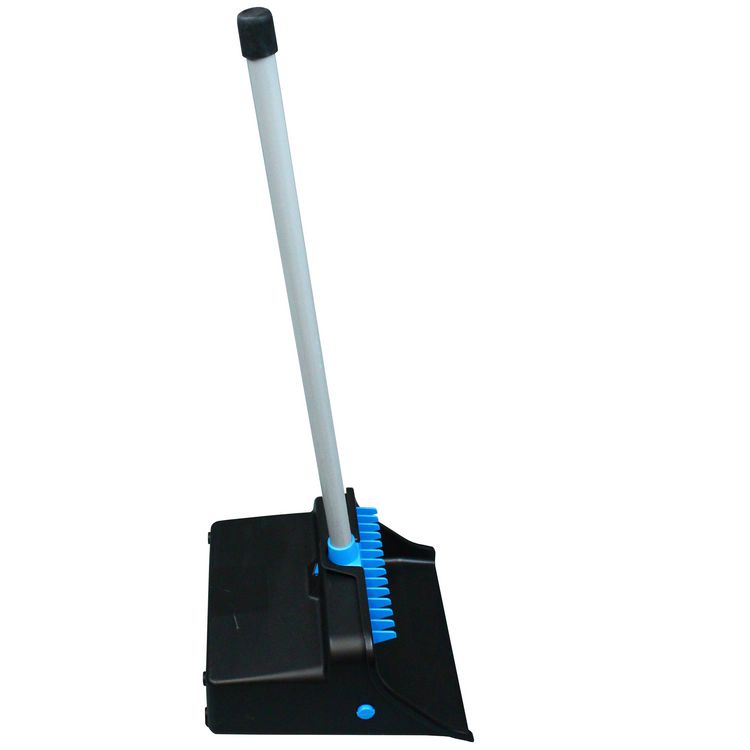 LobbyMaster Plastic Dust Pan, 11.72" Wide, 31" PVC Handle, Blue/Black