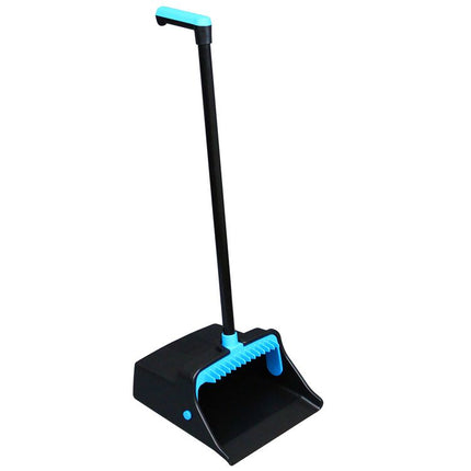 LobbyMaster Plastic Dust Pan, 12.32" Wide, 31.84" Aluminum Handle, Blue/Black, 6/Carton
