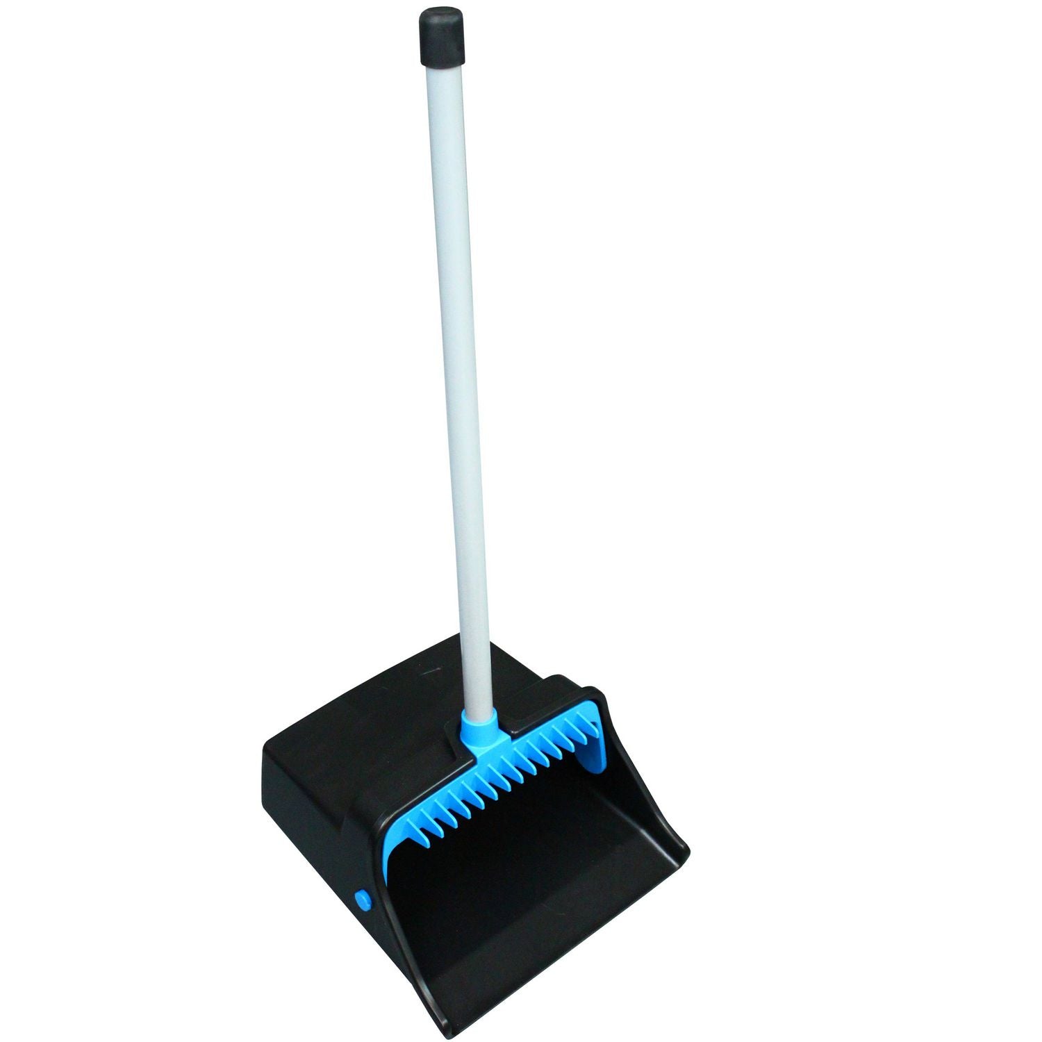 LobbyMaster Plastic Dust Pan, 11.72" Wide, 31" PVC Handle, Blue/Black