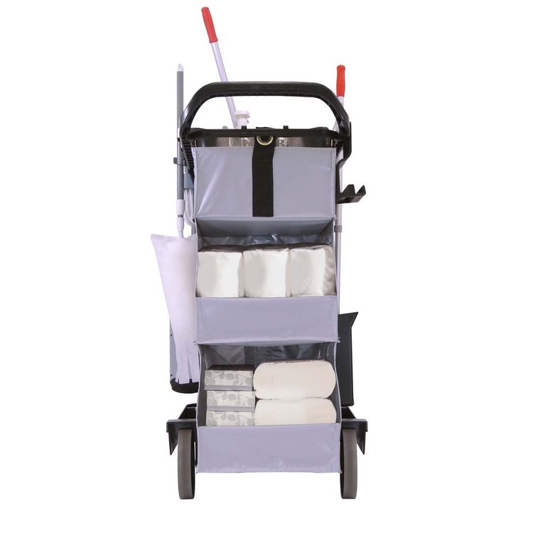 RestroomRx Janitorial Carts with 16 Qt Bucket, Plastic, 2 Shelves, 23.5 x 19 x 25, Black