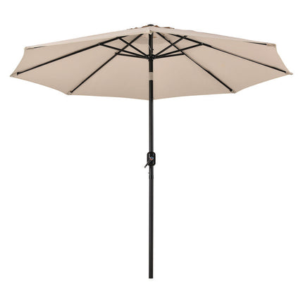 Outdoor Umbrella with Tilt Mechanism, 102" Span, 94" Long, Tan Canopy, Black Handle