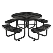 Perforated Steel Picnic Table, Round, 46" Dia x 29.5"h, Black Top, Black Base/Legs