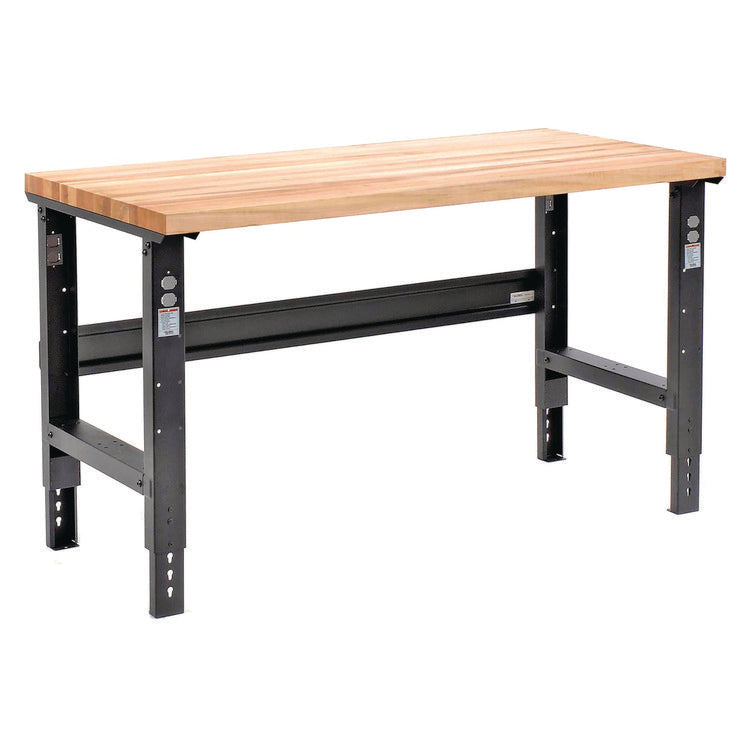 Standard Duty Butcher Block Top Adjustable Height Workbench, 2,000 lbs, 60 x 30 x 30.88 to 36.88, Black