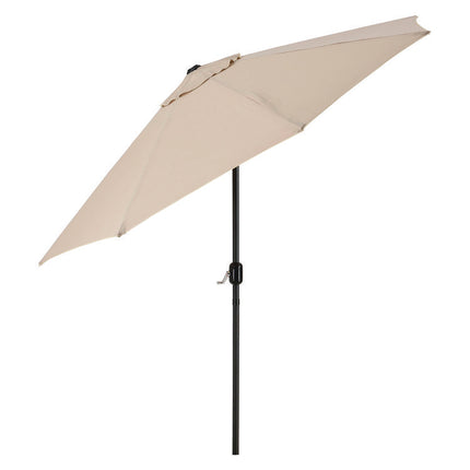 Outdoor Umbrella with Tilt Mechanism, 102" Span, 94" Long, Tan Canopy, Black Handle