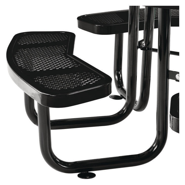 Perforated Steel Picnic Table, Round, 46" Dia x 29.5"h, Black Top, Black Base/Legs
