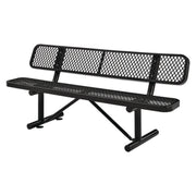Expanded Steel Bench With Back, 72" x 24" x 33", Black Seat/Back, Black Base