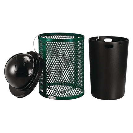 Outdoor Diamond Steel Trash Can, 36 gal, Dome Lid, Green