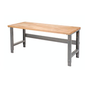 Standard Duty Butcher Block Top Adjustable Height Workbench, 2,000 lbs, 72 x 36 x 30.88 to 36.88, Maple/Gray