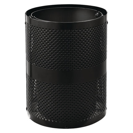 Outdoor Perforated Steel Trash Can with Dome Lid, 36 gal, Steel, Black