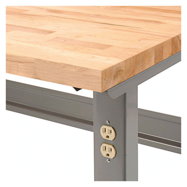 Standard Duty Butcher Block Top Adjustable Height Workbench, 2,000 lbs, 96 x 36 x 30.88 to 36.88, Maple/Gray
