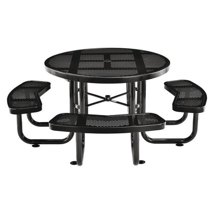 Perforated Steel Picnic Table, Round, 46" Dia x 29.5"h, Black Top, Black Base/Legs