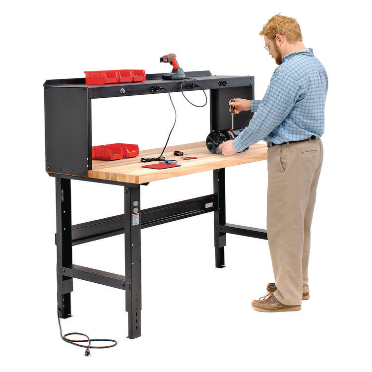 Standard Duty Butcher Block Top Adjustable Height Workbench, 2,000 lbs, 60 x 30 x 30.88 to 36.88, Black