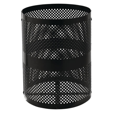 Outdoor Perforated Steel Trash Can with Dome Lid, 36 gal, Steel, Black