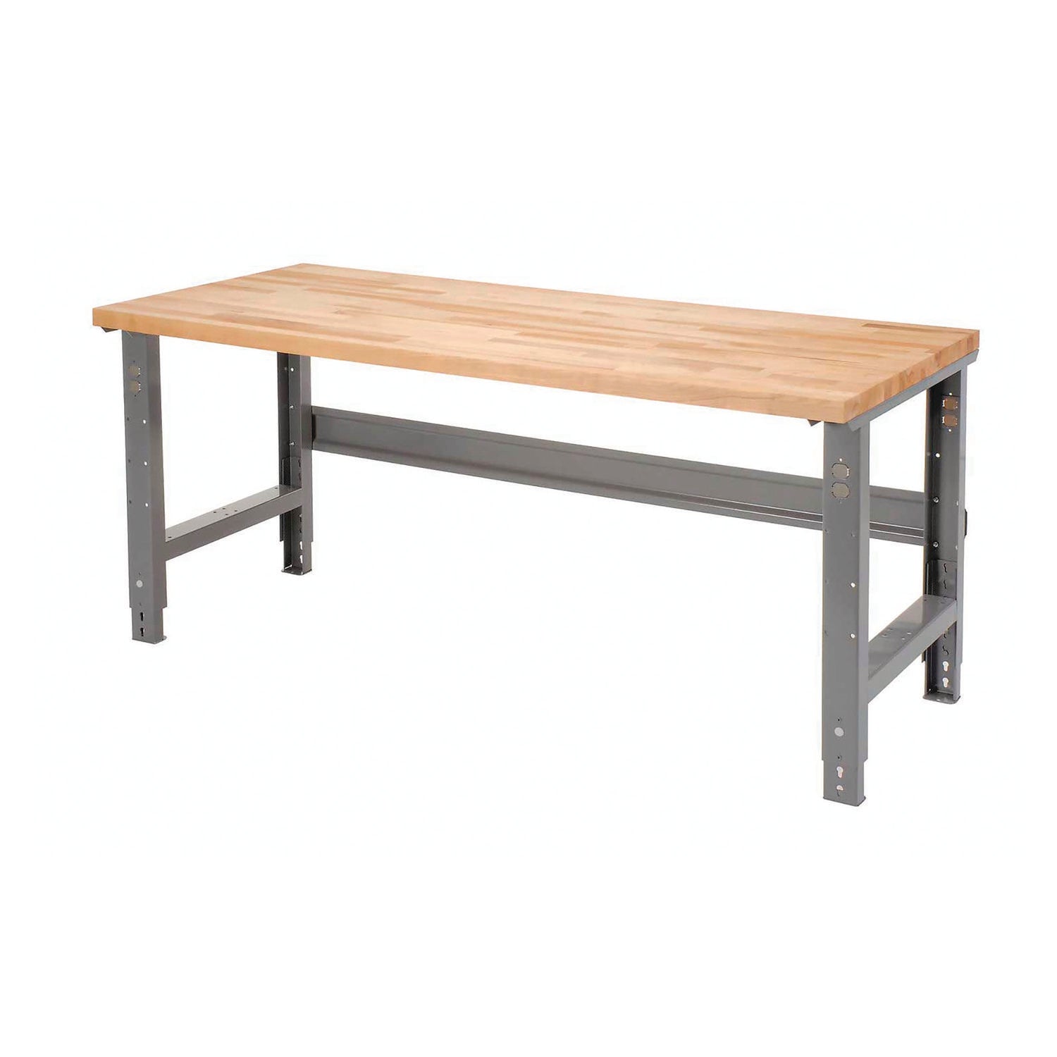 Standard Duty Butcher Block Top Adjustable Height Workbench, 2,000 lbs, 60 x 30 x 30.88 to 36.88, Gray