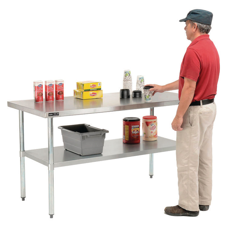 Work Table with Undershelf, Rectangular, 48 x 30 x 35, Silver Top, Silver Base/Legs