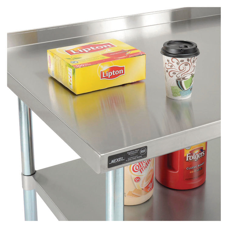 Work Table with Undershelf with Backsplash, Rectangular, 60 x 30 x 35, Silver Top, Silver Base/Legs