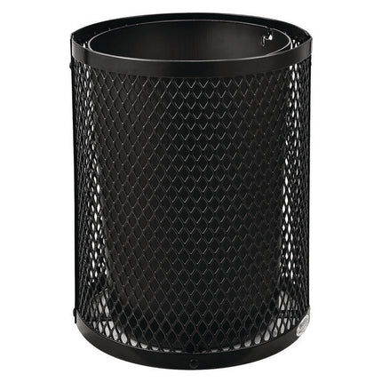 Outdoor Diamond Steel Trash Can, Rain Bonnet Lid, 36 gal, Black