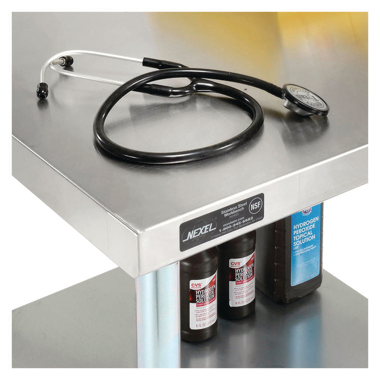 Work Table with Undershelf, Square, 30 x 30 x 35, Silver Top, Silver Base/Legs