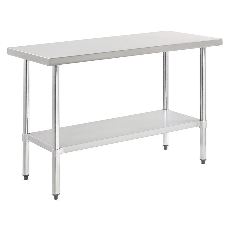 Work Table with Undershelf, Rectangular, 48 x 24 x 35, Silver Top, Silver Base/Legs