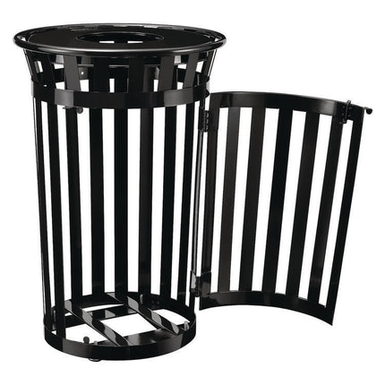 Outdoor Slatted Steel Trash Can, With Access Door, 36 gal, Steel Black