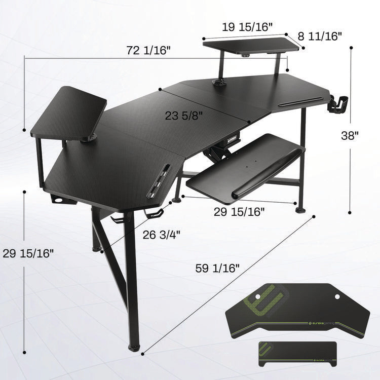 Aero Gaming Desk, 72.06" x 23.63" x 38", Black