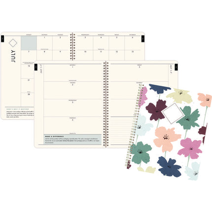 GreenPath Academic Year Weekly/Monthly Planner, Floral Artwork, 11" x 9.38", Multicolor Cover, 12-Month: July 2024-June 2025