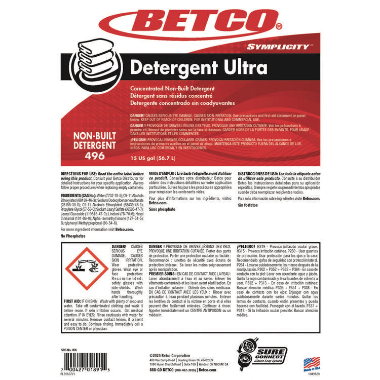 Symplicity Detergent Ultra, Pleasant, 15 gal Drum