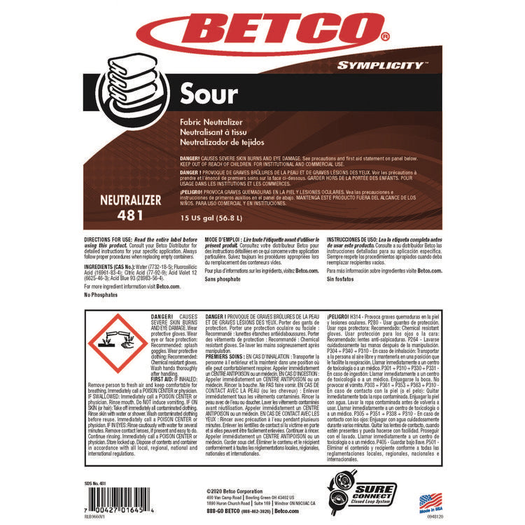 Symplicity Sour Fabric Neutralizer, 15 gal Drum