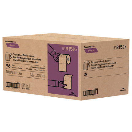 Select Standard Bath Tissue, 1-Ply, White, 1,000 Sheets/Roll, 96 Rolls/Carton