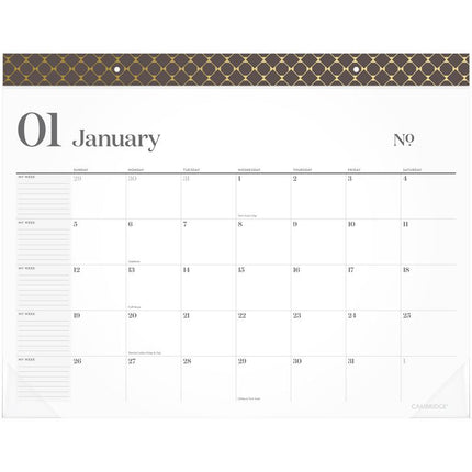 WorkStyle Monthly Desk Pad Calendar, 21.75 x 17, White Sheets, Brown/Gold Headband, Clear Corners, 12-Month (Jan-Dec): 2025